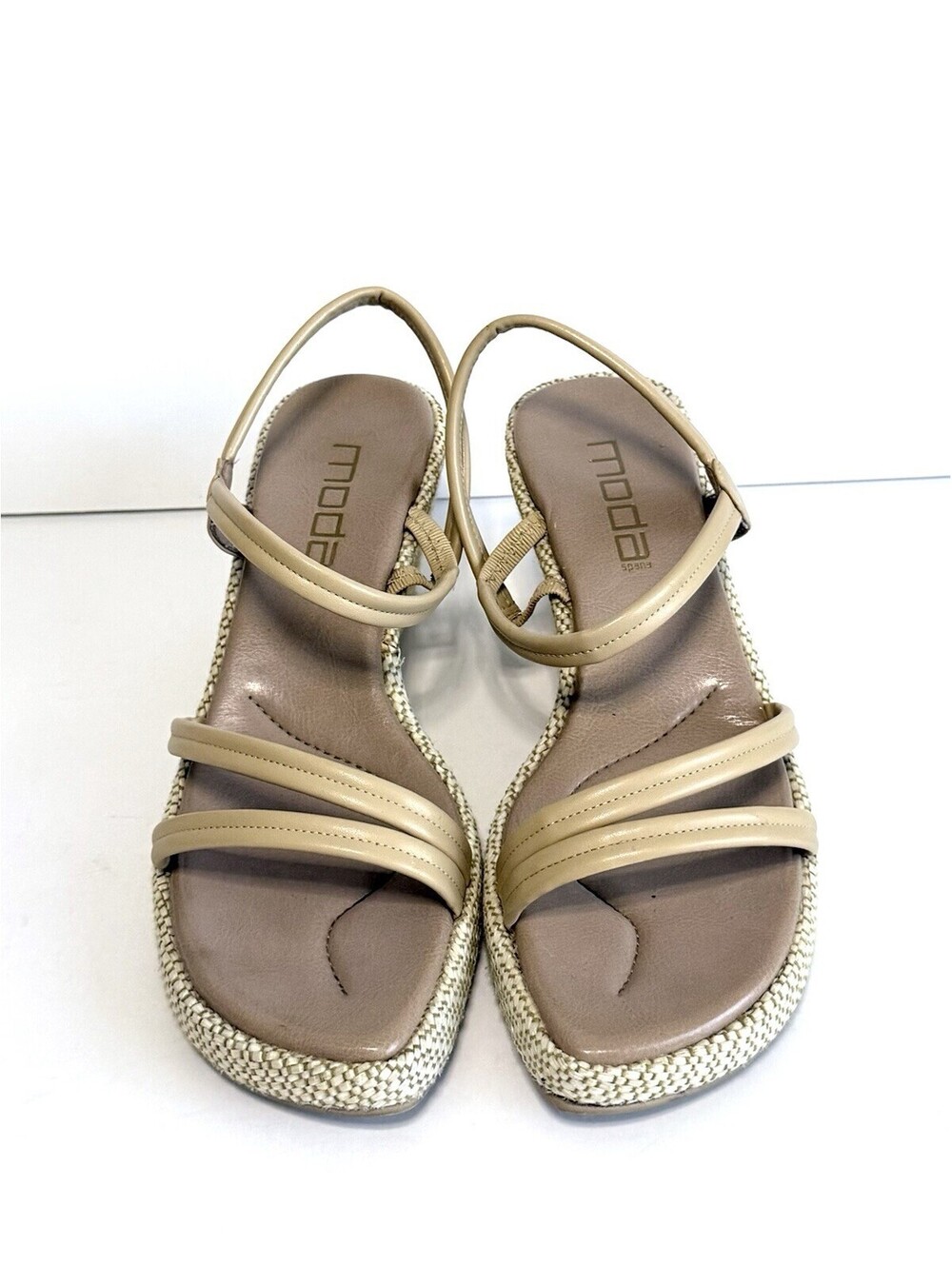 Moda Spana Women’s 9M Beige Strappy Espadrille Wedge Sandals Slingback